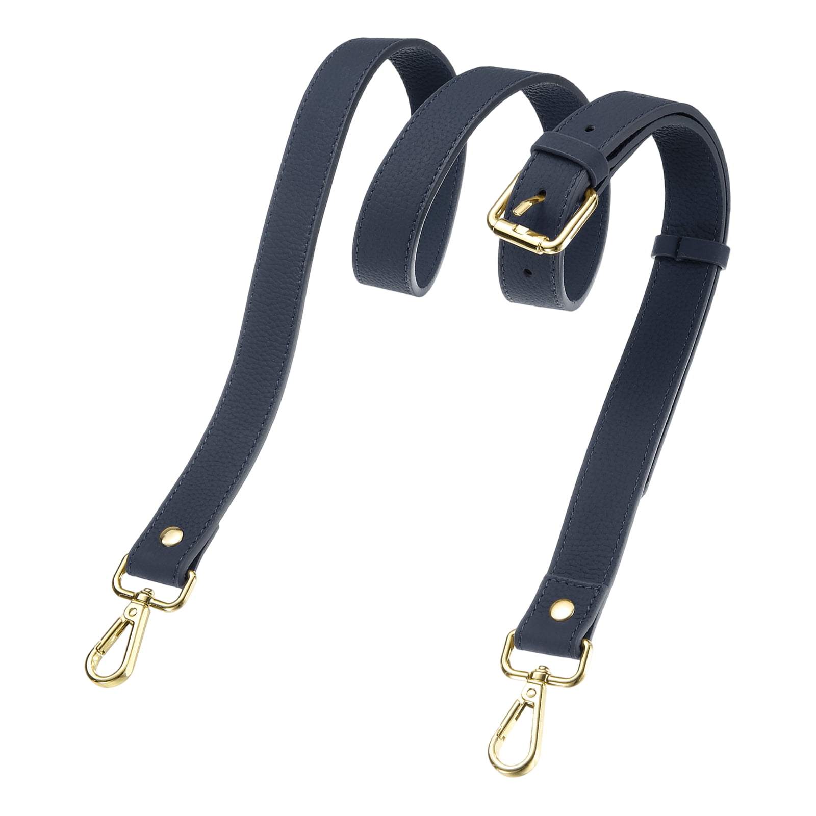 1" Genuine Leather Purse Strap for Bag (Dark Blue, Gold Buckle)