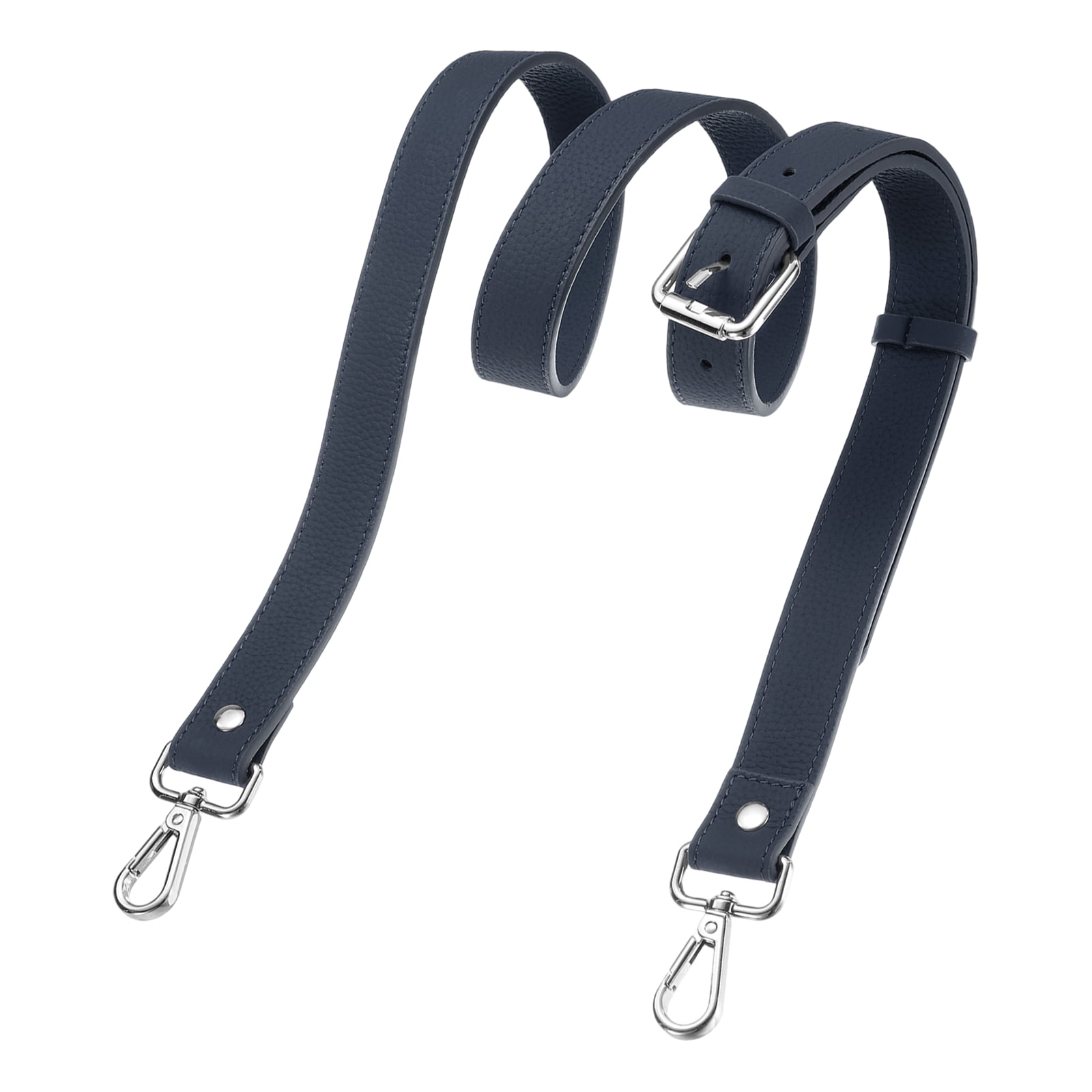 1" Genuine Leather Purse Strap for Bag (Dark Blue, Silver Buckle)