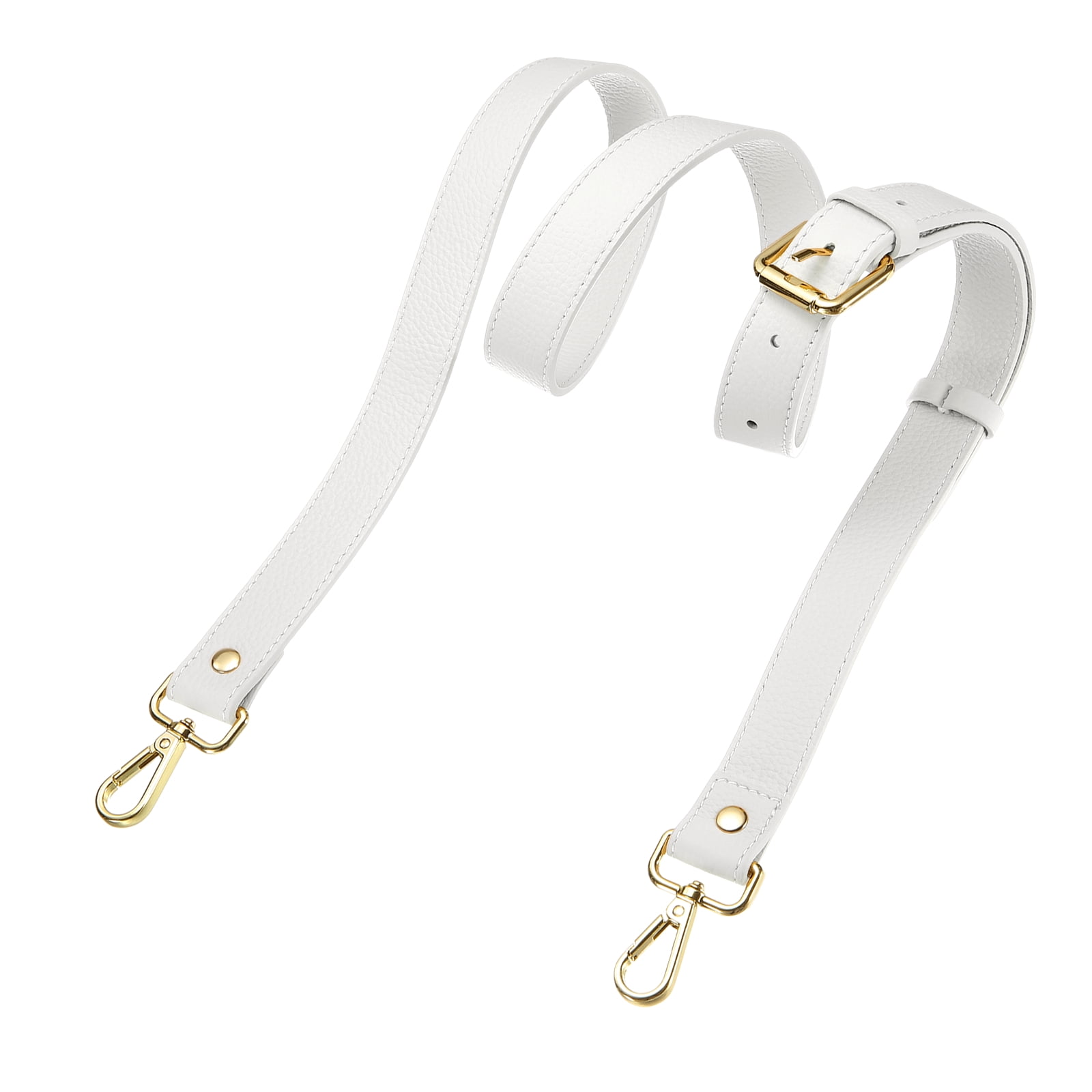 1" Genuine Leather Purse Strap for Bag (White, Gold Buckle)