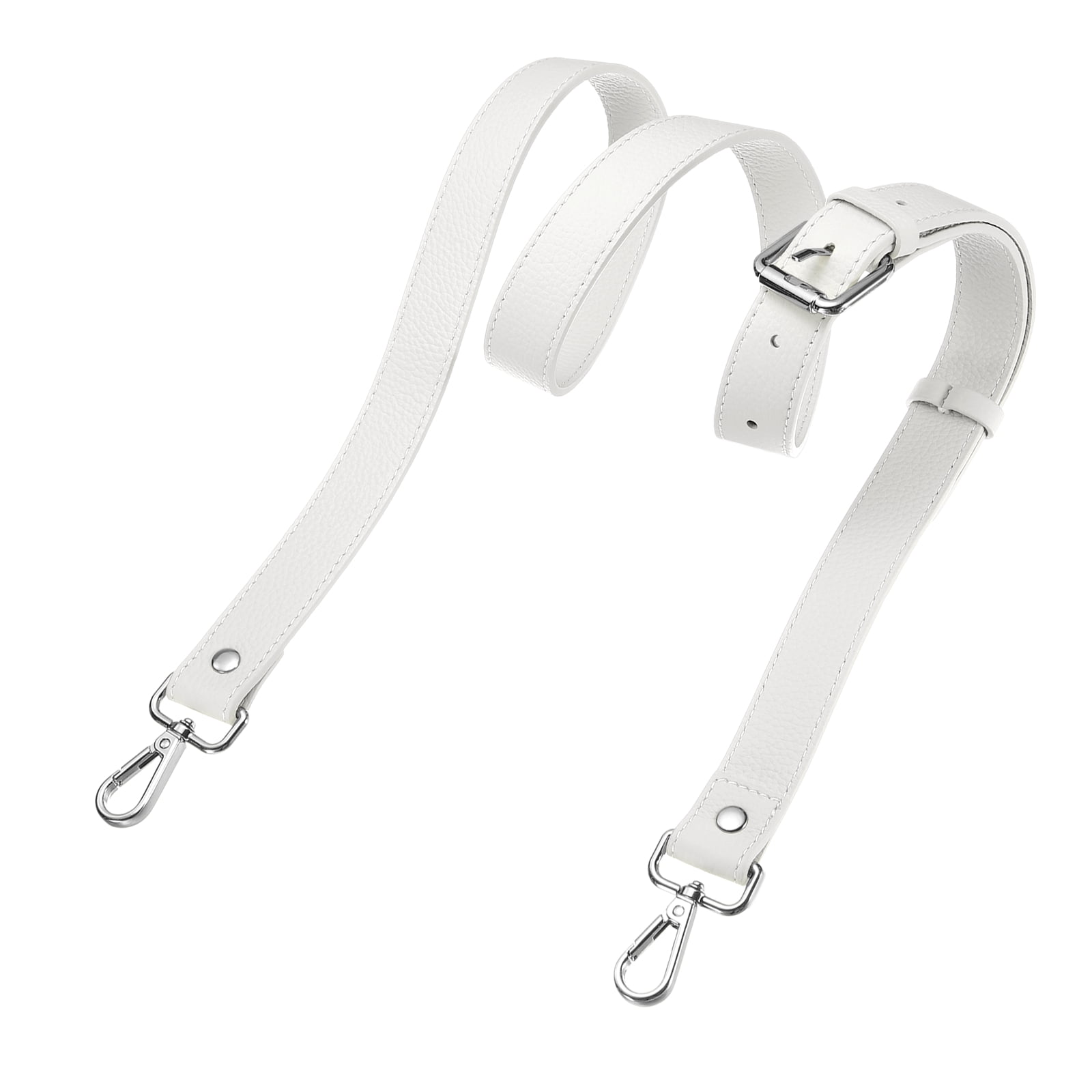 1" Genuine Leather Purse Strap for Bag (White, Silver Buckle)