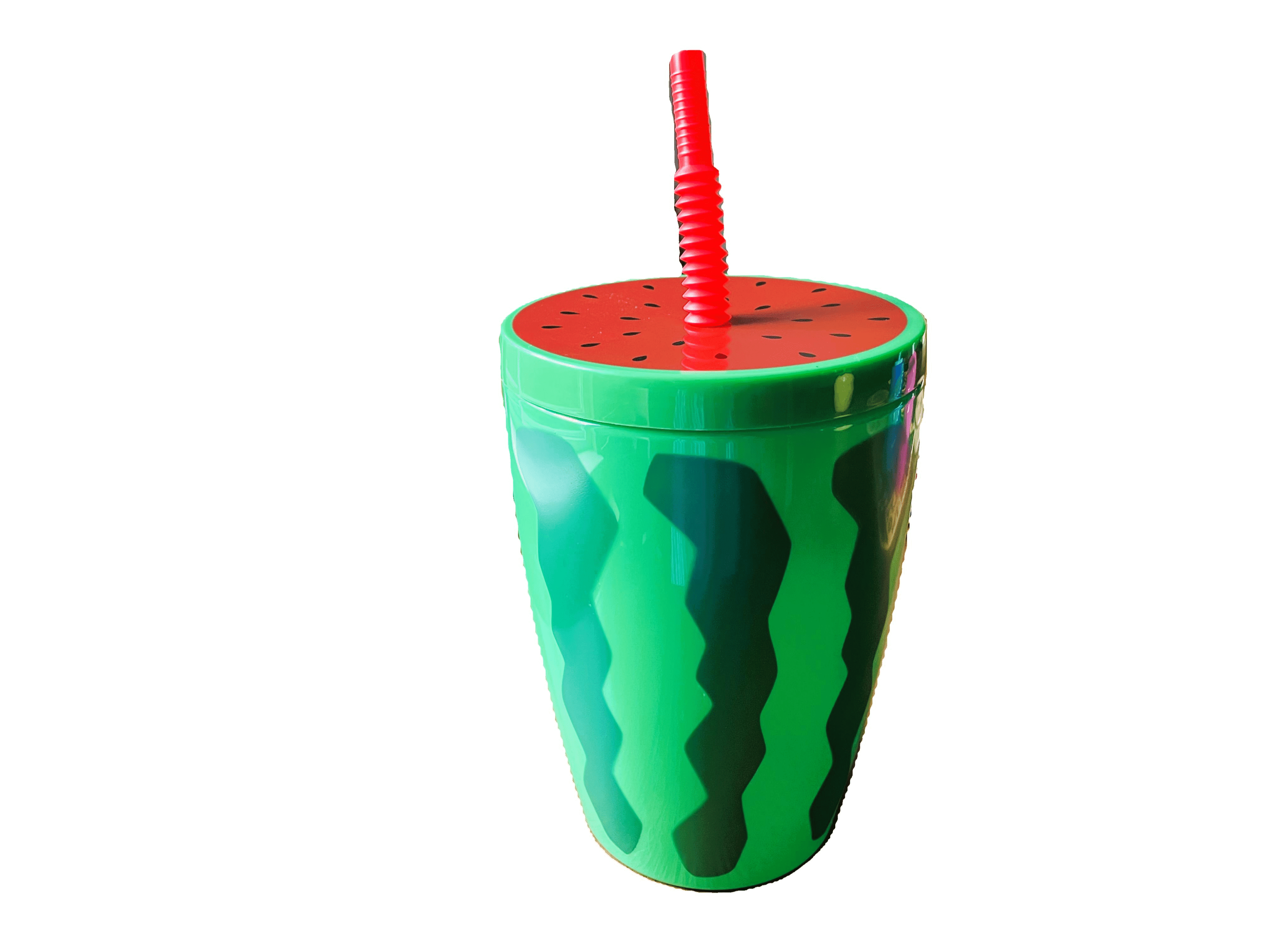 (1) Giant Summer Watermelon Shaped Cup with Straw 24 oz Bonus 1 Autocollant for Personalization
