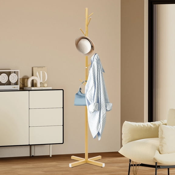 1* Gold Coat Rack Stand, Freestanding Coat Rack, Coat Rack with 7 Hooks, Tree-Shaped Coat Rack, suitable for entrances, foyers, bedrooms, living rooms, apartments, dens, clothing shops