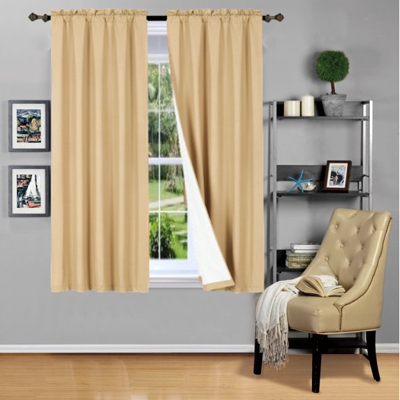 1 Gold panel rod pocket 100 % privacy foam lined window dressing light filtering curtain R64 size 35" wide X 63" length