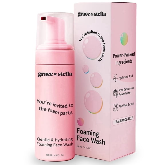 Grace & Stella Hydrating Foaming Facial Cleanser with Hyaluronic Acid, Rose Water, Aloe Vera, 150 ml