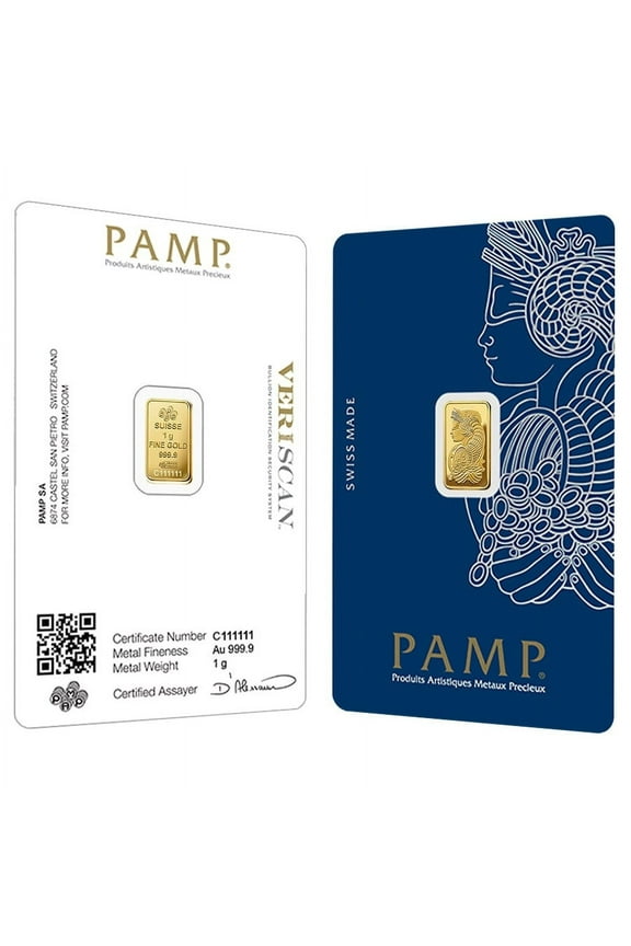 1 Gram Gold Bar PAMP Suisse Lady Fortuna Veriscan .9999 Fine (in Assay)