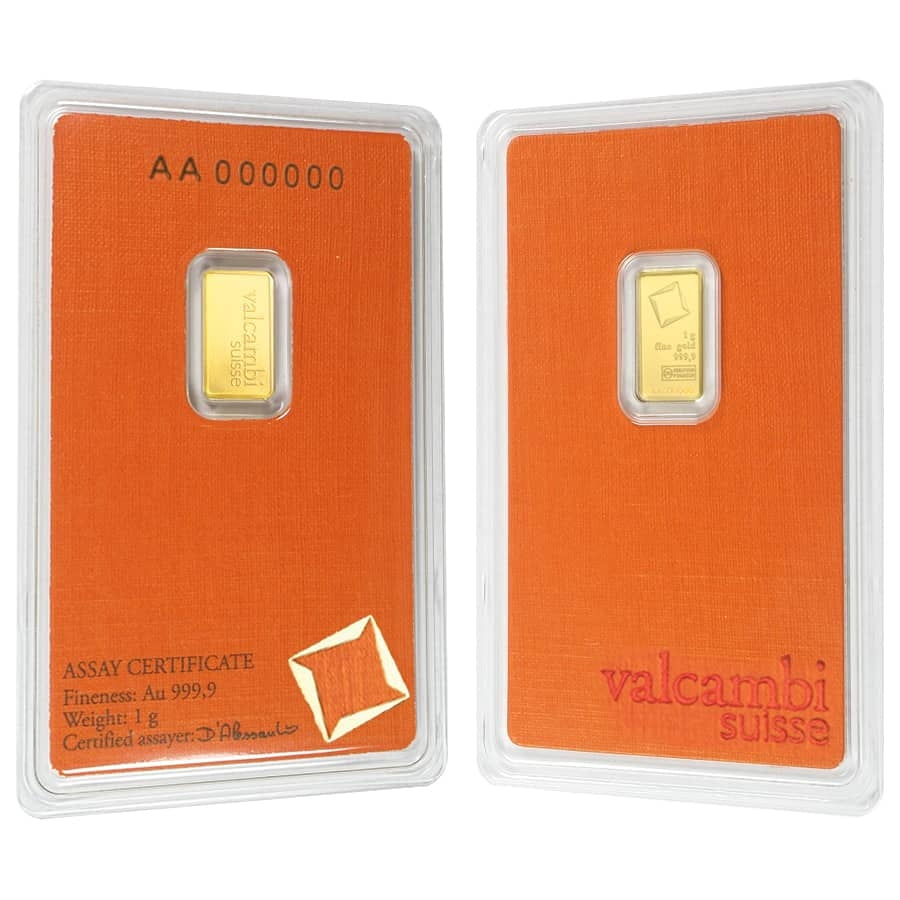 1 Gram Gold Bar Valcambi Suisse .9999 Fine (in Assay)