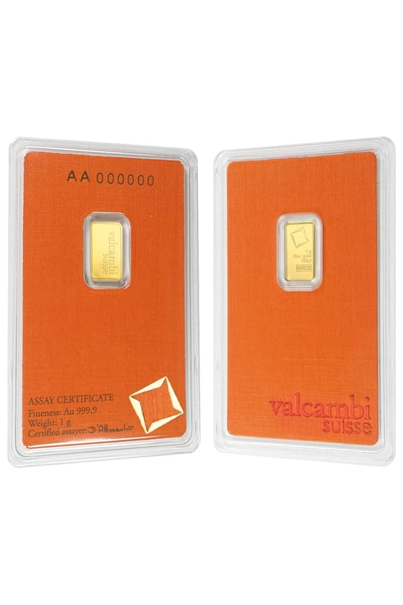 1 Gram Gold Bar Valcambi Suisse .9999 Fine (in Assay)