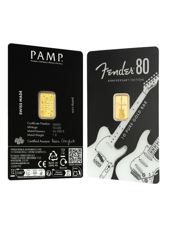1 Gram PAMP Suisse Fender® 80th Ann. Gold Bar .9999 (in Assay)