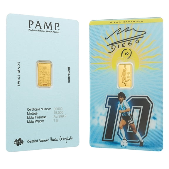 1 Gram PAMP Suisse Maradona Gold Bar .9999 Fine (in Assay)