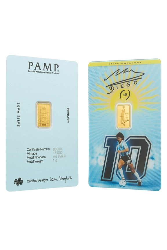 1 Gram PAMP Suisse Maradona Gold Bar .9999 Fine (in Assay)
