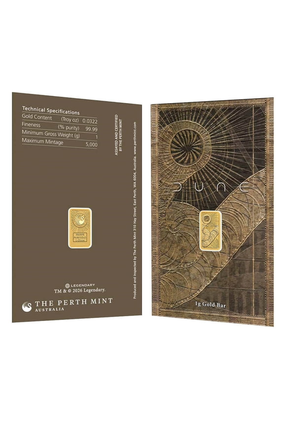 1 Gram Perth Mint Dune Gold Bar .9999 Fine (in Assay)