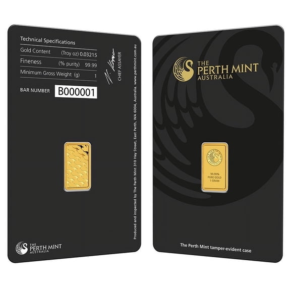 1 Gram Perth Mint Gold Bar .9999 Fine (in Assay)