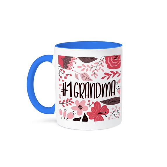 3drose, #1 Grandma - Pretty Pink Floral, 15oz Two-tone Blue Mug