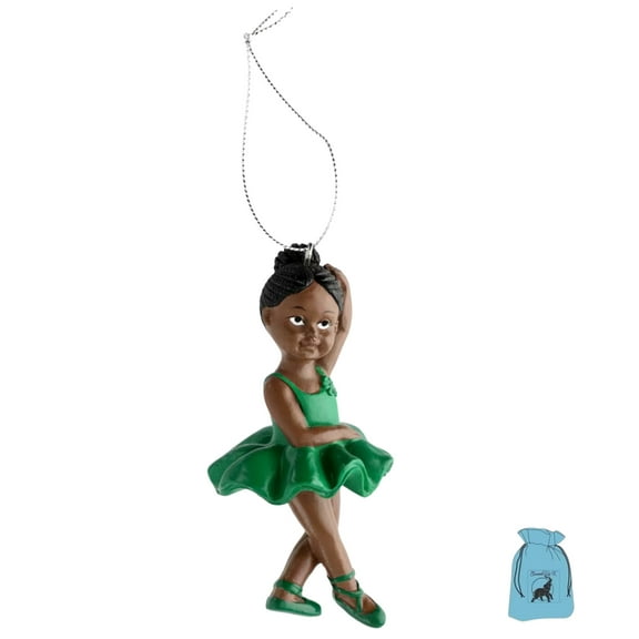 (1) Green Ballerina Hanging Ornament African American Ballet Dancer Christmas Set for Home Kitchen Xmas Tree Accessories Holiday Decorations Indoor Craft Party Favor Decorative Gift Supply