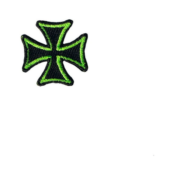 1" Green On Black Maltese Cross Patch Biker Symbol Embroidered Iron On Applique