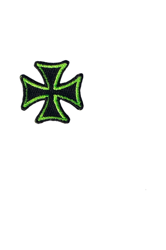1" Green On Black Maltese Cross Patch Biker Symbol Embroidered Iron On Applique