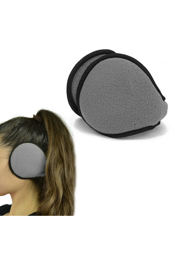 1 Grey Ear Muff Warmers Winter Basic Polar Fleece Earmuff Grip Wrap Soft Unisex