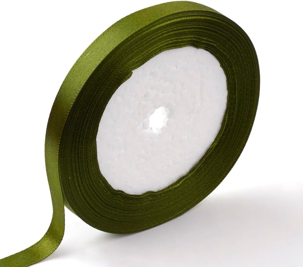 1 Group 250 Yards Single Face Satin Polyester Olive Ribbon 1/4 inch(6mm ...