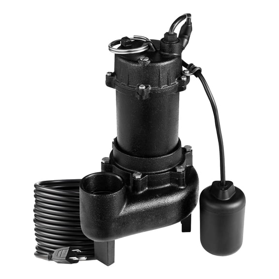 1 HP Cast Iron Sewage Pump,5200 GPH Submersible Effluent Pump with Tethered Float Switch,2" NPT,120V,for Basement,Septic Tank,Sump Pit,Residential Use