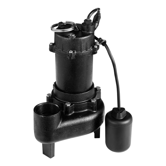 1 HP Cast Iron Sewage Pump,5200 GPH Submersible Effluent Pump with Tethered Float Switch,2" NPT,120V,for Basement,Septic Tank,Sump Pit,Residential Use