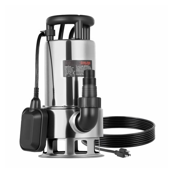 1 HP Submersible Sump Pump, 5500 GPH, Stainless Steel Submersible Sewage Dirty Clean Water Pump with Automatic Float Switch, Long Cord, 30 ft Max Lift, for Pools, Garden, Pond, Flooded Areas