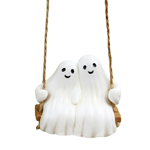 Halloween Decorations Indoor Outdoor - Halloween Couple Ghost Swing Ornament - Swing Couple Garden Statue Outdoor Halloween Decor 3.1 Inch Cute Figurine Resin Sculpture Funny Tree Hanging Ornaments