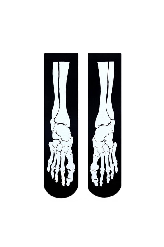 1. Halloween Skeleton Bone Print Middle Calf Socks for Women Men Teens Cosplay Party Hosiery