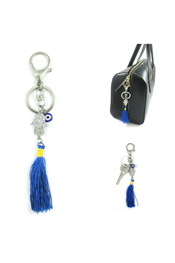 1 Hamsa Tassel Keychain Purse Silver Accessory Kabbalah Evil Eye Lucky Charm !