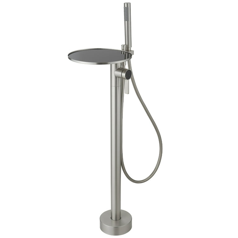 1-Handle Freestanding Floor Mount Roman Tub Faucet Bathtub Filler with Hand Shower in Chrome 1-Handle Freestanding Floor Mount Roman Tub Faucet Bathtub Filler with Hand Shower in Chrome
