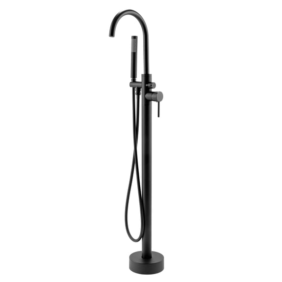 1-Handle Freestanding Floor Mount Tub Faucet Bathtub Filler with Hand Shower in Matte Black