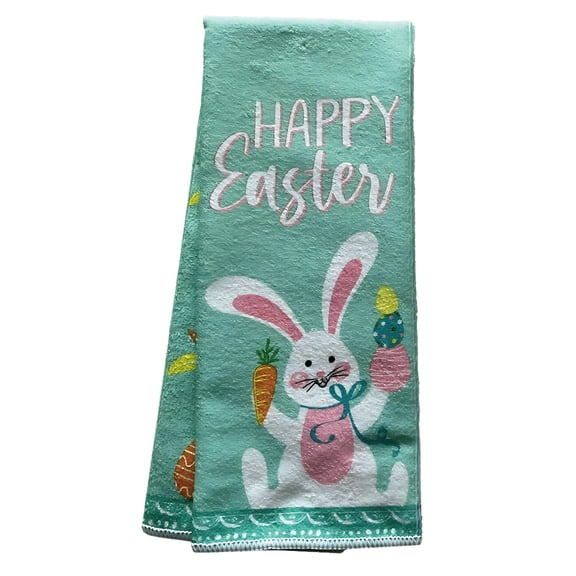 (1) Happy Easter Bunny Decorative Kitchen Towel 25x15 in for Home Table Linen Hands Cleaning Cooking Baking Drying Dishes Dishcloth Spring Holiday Party Favor Decoration Housewarming Gift Supplies