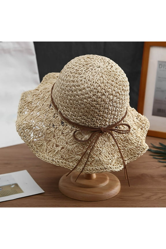 1 Hat Beige Straw Sun Hats for Women Summer Wide Brim UPF 50+ Panama Fedora Foldable Packable Beach Hat