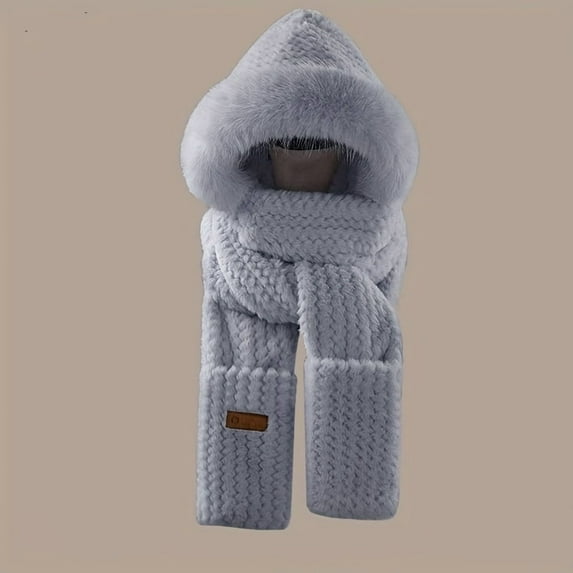 1 Hat Scarf Gloves 3-in-1 Hat, Women's Winter Outdoor Windproof Warm Plush Integrated Cute Hat, Warm Hat, Sports Casual Hat