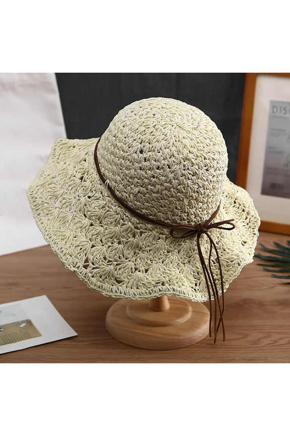 1 Hat White Straw Sun Hats for Women Summer Wide Brim UPF 50+ Panama Fedora Foldable Packable Beach Hat