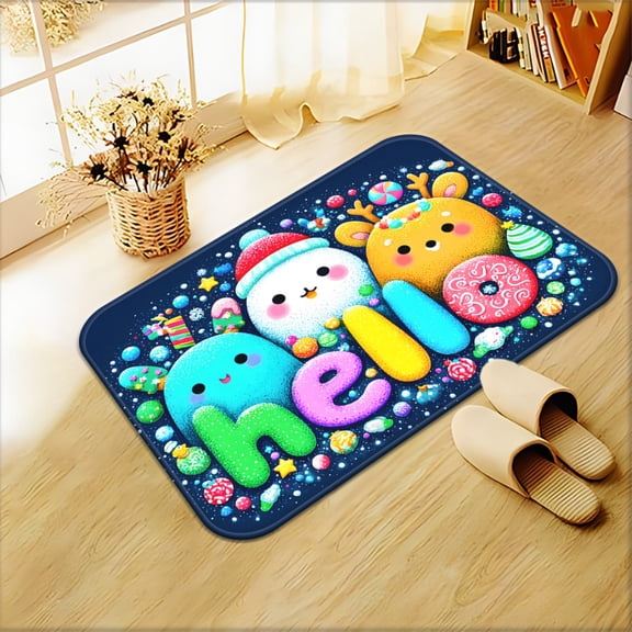 1 "Hello" Script Art Doormat — Non-Slip Bathroom Mat, Absorbent Microfiber Material, Machine Washable; Suitable for Bedrooms, Living Rooms, Entryways, Camping, Picnics, and Outdoor Use.