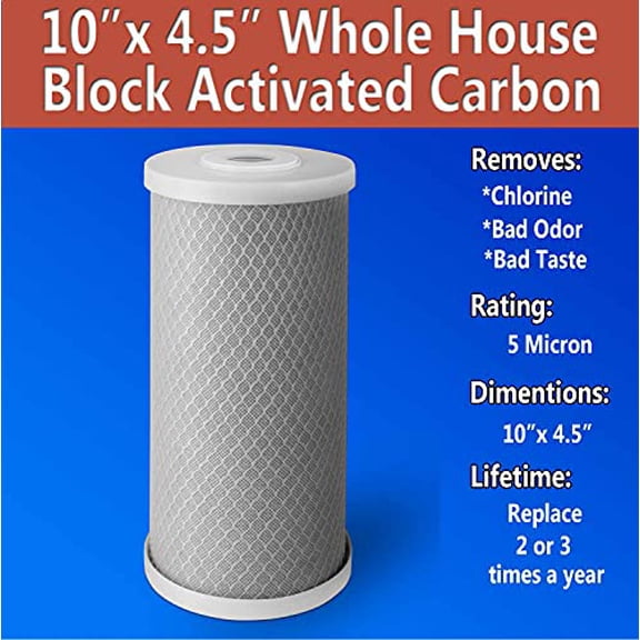 1 High Capacity Coconut Shell Carbon Block & 1 Big Polypropylene Sediment 5 Micron 4.5" x 10" Water Filter Cartridges for Universal Whole House System COMPATIBLE WITH: FC15BX4, 155