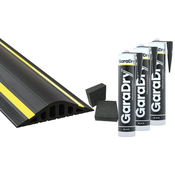 1 ½" High Garage Door Flood Barrier Threshold Kit (20'3") | Flexible PVC | Complete Kit Includes 3 Adhesives | GaraDry