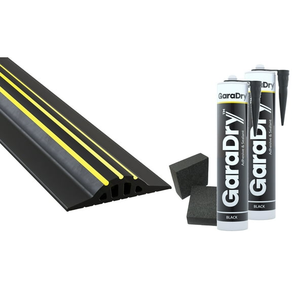 1” High Garage Door Threshold Seal Kit 12'3" Length | Flexible PVC | Complete Kit Includes 2 Adhesives | GaraDry