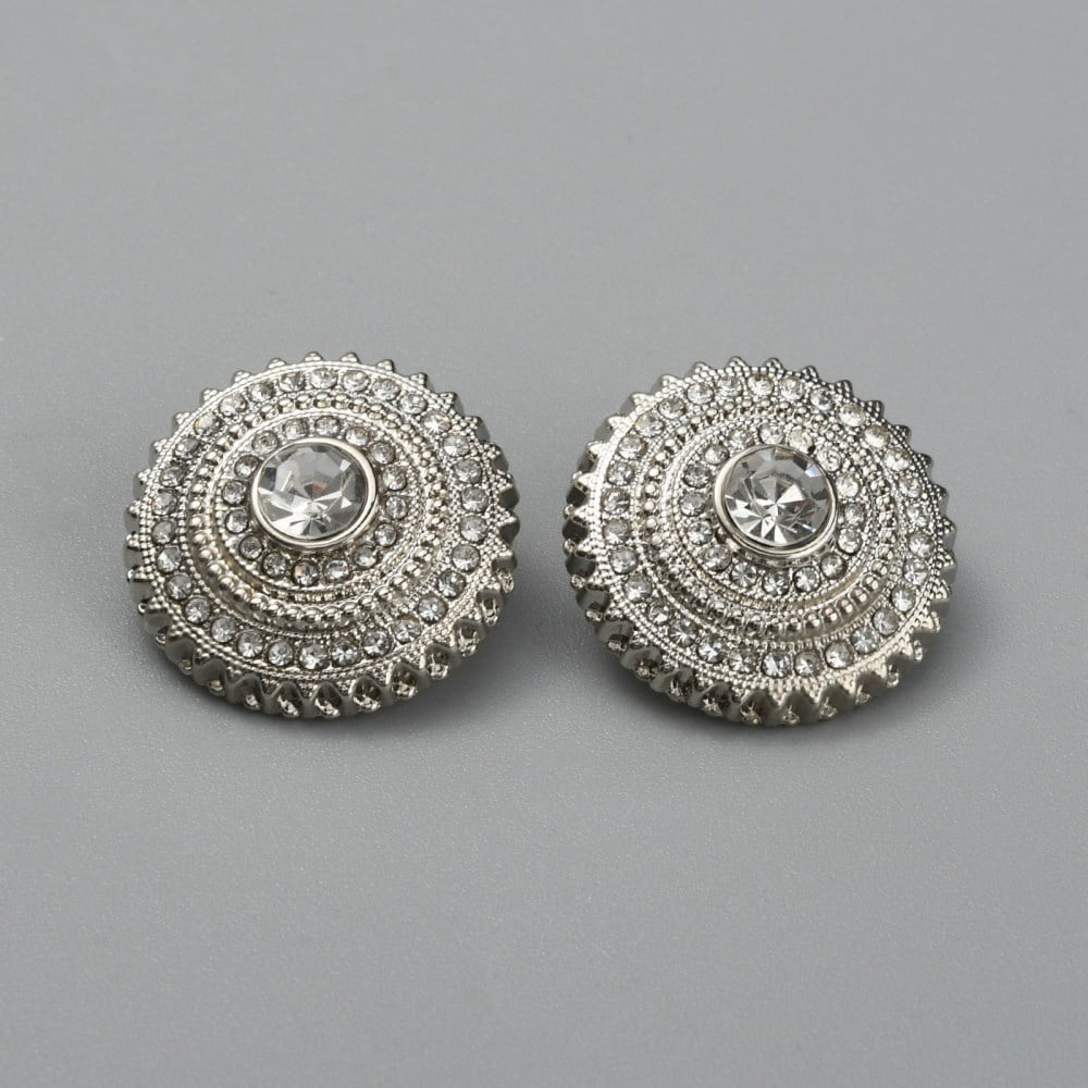 1-Hole Alloy Button with Rhinestone Flat Round Platinum 20x10.5mm Hole: 2mm