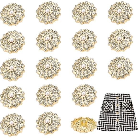 1-Hole Alloy Rhinestone Buttons with ABS Plastic Imitation Pearl Flower Light Gold 19.5x10mm Hole: 2.2mm 20pcs/box