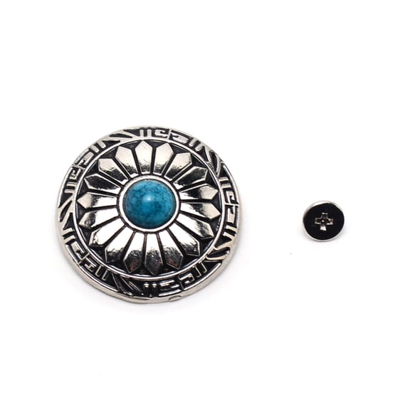 1-Hole Alloy Turquoise Decorative Rivets Flat Round with Sunflowers Pattern for DIY Luggage and Hardware Accessaries Steel Blue 30x10.3-10.8mm