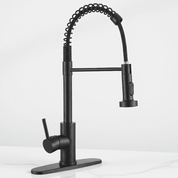 1-Hole Kitchen Faucet with Pull-Down Sprayer, Single Handle Deck Mount, Dual Spray Modes, 1 or 3 Hole Compatible, Matte Black