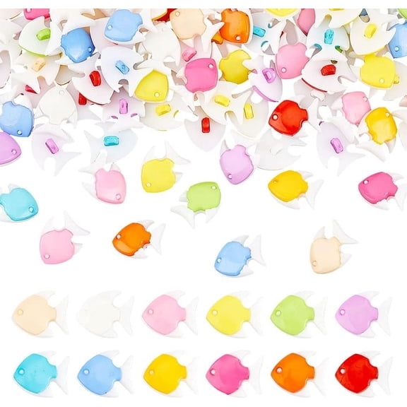 1-Hole Plastic Buttons Fish Mixed color 18x14.5x7.5mm Hole: 2.5mm 200pcs/box