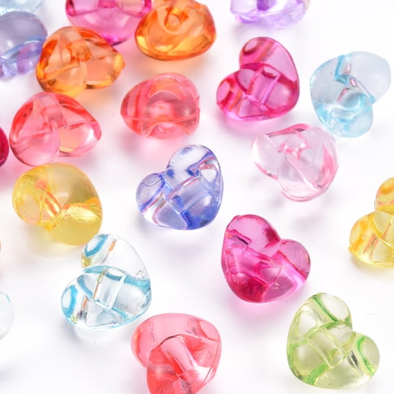 1-Hole Transparent Acrylic Buttons Heart Mixed color 13x15x10mm Hole: 2.5mm about 518pcs/500g