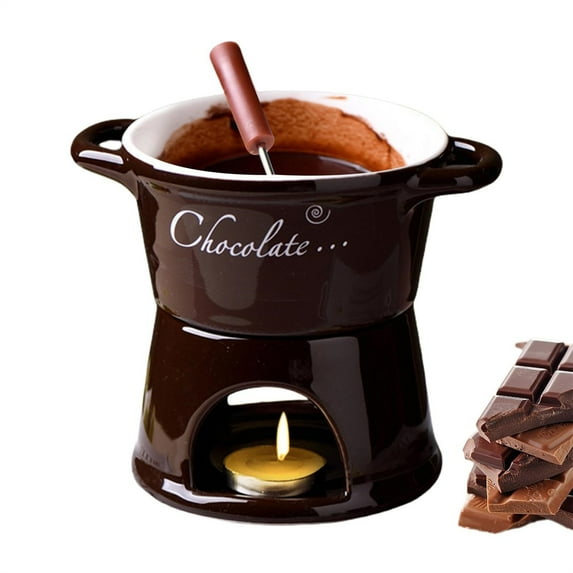 1*Hot Pot Cup,Chocolate Fondue Brown T-Type,Fondue Mug Ceramic Cheese Melting Cup with forks Tealight Melting Coffee Mug Butter Warmer Pot Multifunction Pot Warmer Mug for Candy Snack Caramel