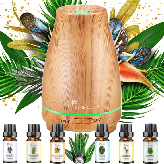 1 Humidifiers For Bedroom, Essential Oil Diffuser, With 6 Bottles of Essential Oil , 7-Color Lighting, Automatic Shut-Off, Home Aromatherapy, Suitable For Bedrooms And Offices
