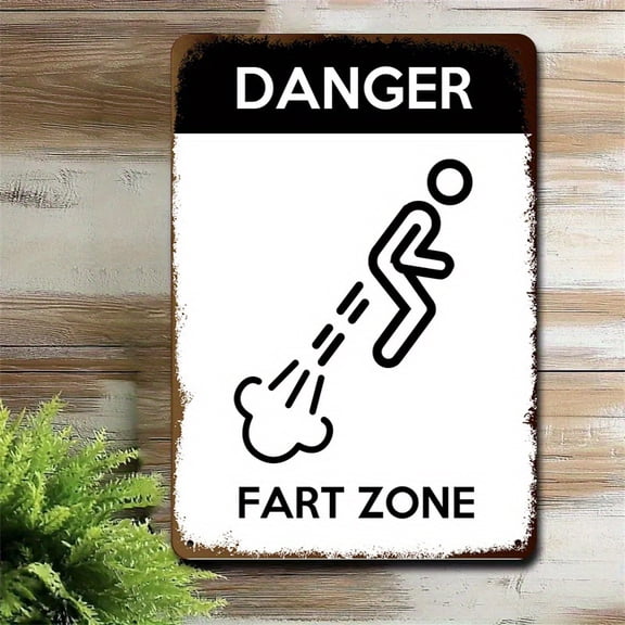 1 Humorous Bathroom Warning Sign - Dangerous Farting Zone Metal Tag with Fart Cloud and Gas Cloud Design, 8x12 inches (20x30 cm), suitable for bathroom or playroom dcor.
