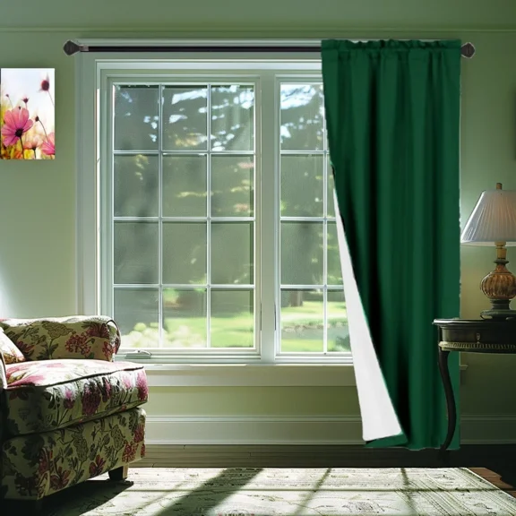 Gorgeous Home Linen 1 Hunter Green Panel Rod Pocket 75% Privacy Foam Lined Window Dressing Light Filtering R64 Size 35" wide X 63" length