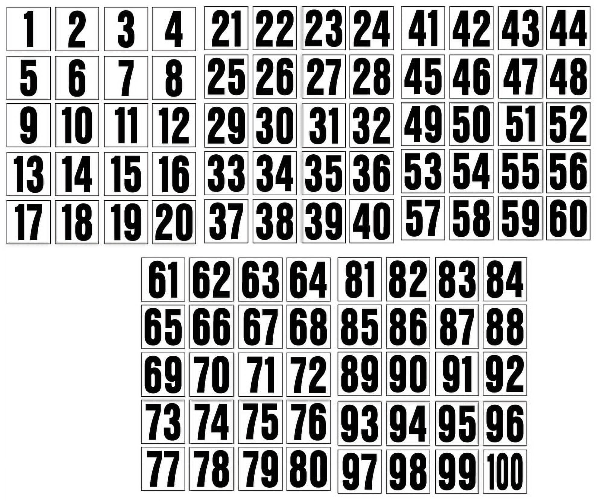 1 INCH CONSECUTIVE NUMBER DECALS/STICKERS 1-100 BLACK ON WHITE