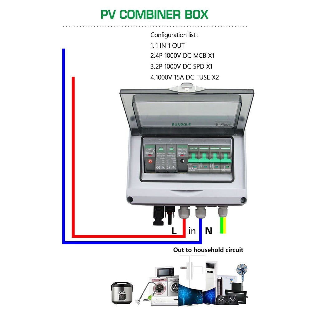 1 In 1 Out 1000V PV Combiner Box Solar Surge Protection DC Distribution ...